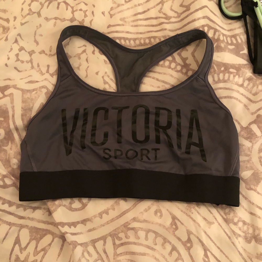 Gray and black sport bra